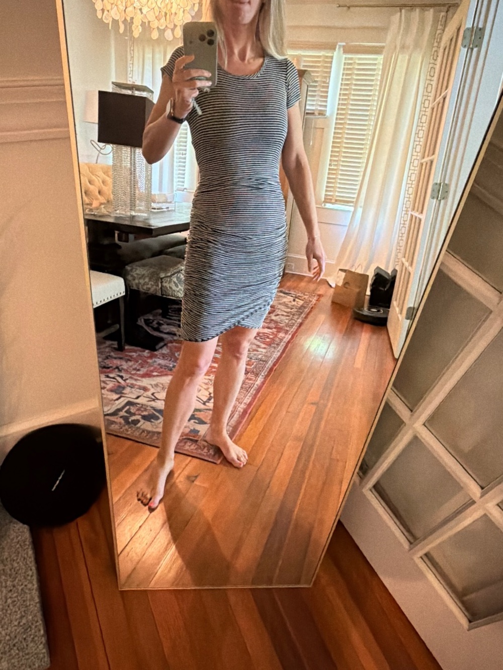 BCBG body on striped dress